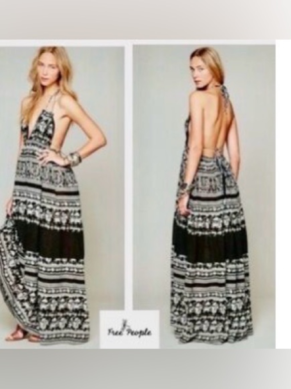 Free People Black and White Printed Maxi Dress